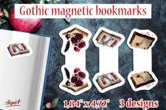 Gothic magnetic bookmarks Floral vintage open book roses PNG Product Image 1