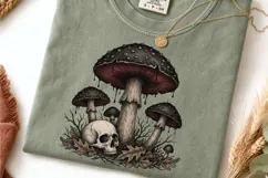 Gothic Mushroom and Skull Engraving PNG Product Image 3