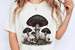 Gothic Mushroom and Skull Engraving PNG Product Image 2