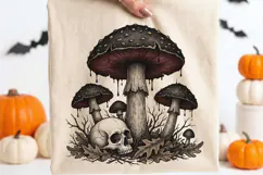Gothic Mushroom and Skull Engraving PNG Product Image 1