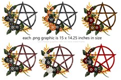 Wicca Pentagram PNG Graphics, Gothic with Dark Flowers Product Image 3