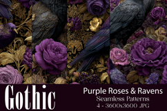 Gothic Patterns, Purple Roses x Ravens Seamless Patterns, s2 Product Image 1