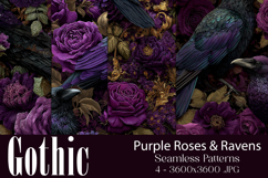Gothic Patterns, Purple Roses x Ravens Seamless Patterns, s3 Product Image 1