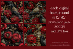Gothic Patterns, Red Roses x Ravens Seamless Patterns, s1 Product Image 2