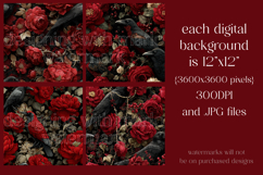 Gothic Patterns, Red Roses x Ravens Seamless Patterns, s2 Product Image 2