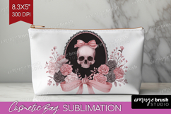 Gothic Skull Cute Cosmetic Bag Pink Halloween Makeup Bag PNG Product Image 1
