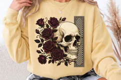 Vintage Gothic Skull and Red Roses PNG Product Image 2