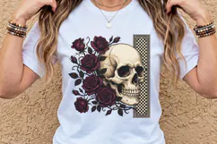 Vintage Gothic Skull and Red Roses PNG Product Image 1
