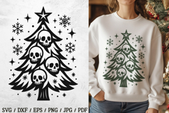 Add alternative style to your holidays with this Gothic Skull Christmas Tree SVG! Bold tree design decorated with spooky skulls and snowflakes—perfect for shirts, mugs, cards, ornaments, and edgy holiday crafts.