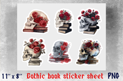 Floral skull on stack of book Gothic Book lover stickers PNG Product Image 1