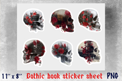 Floral skull double exposure Gothic Book lover stickers PNG Product Image 1
