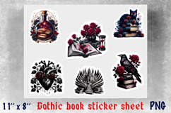 Gothic Book lover stickers Floral vintage sticker sheet PNG Product Image 1