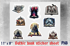 Gothic Book lover sticker sheet Floral Open book Castle PNG Product Image 1