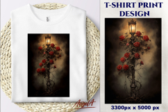 Gothic vintage floral, retro street lamp with red roses PNG Product Image 1