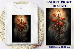 Gothic floral, vintage street lamp with red roses on retro Product Image 1