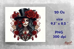Gothic woman face, gothic roses tumbler sublimation wrap PNG Product Image 2