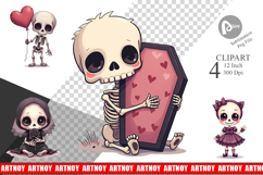 Gothic Cute Skeletons Clipart Product Image 1