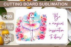 Elevate your kitchen decor with our stunning cutting board design featuring a graceful unicorn ballerina in dreamy watercolors. Functional and stylish, this design inspires grace and strength in your culinary endeavors. Explore our sublimation collection 