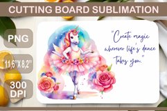 Elevate your kitchen decor with our stunning cutting board design featuring a graceful unicorn ballerina in dreamy watercolors. Functional and stylish, this design inspires grace and strength in your culinary endeavors. Explore our sublimation collection 