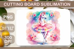 Elevate your kitchen decor with our stunning cutting board design featuring a graceful unicorn ballerina in dreamy watercolors. Functional and stylish, this design inspires grace and strength in your culinary endeavors. Explore our sublimation collection 