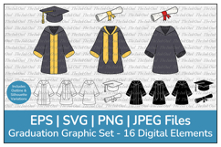 Graduation Gown, Cap or Mortarboard Hat Vector Clipart Product Image 1