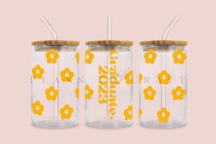 graduate 2023 daisy  libbey beer can glass full wrap svg presized template for 16oz and 20oz glass for Cricut Silhouette and sublimation