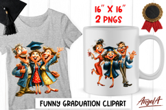 Graduation clipart Girl student in cap with family PNG Product Image 1