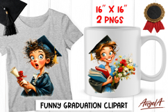 Graduation clipart Girl student with cap, diploma, flowers Product Image 1