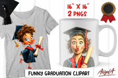 Graduation clipart Cute Girl student with cap, diploma PNG Product Image 1