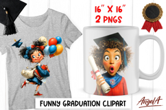 Graduation clipart Girl student with cap, diploma, balloons Product Image 1