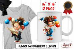 Graduation clipart Girl student with cap, balloons preschool Product Image 1