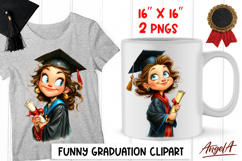Graduation clipart Girl student with cap, diploma PNG Product Image 1