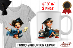 Graduation clipart cute girl stack of books Happy student Product Image 1