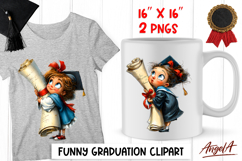 Graduation clipart Cute preschool girl with diploma and cap Product Image 1