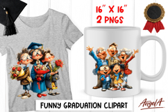 Graduation clipart Girl student in cap with family PNG Product Image 1