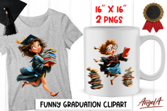 Graduation clipart cute girl student with cap, book stack Product Image 1