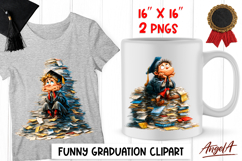 Graduation clipart cute boy student with cap, book stack Product Image 1
