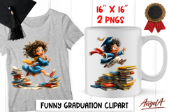 Graduation clipart Happy student girl and boy, stack of book Product Image 1