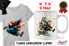 Graduation clipart Sad boy student with cap, stack of books Product Image 1