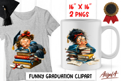 Graduation clipart girl student sleeping on stack of books Product Image 1