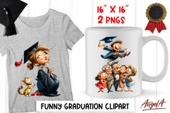 Graduation clipart Cute girl, Student in cap with family Product Image 1