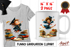 Graduation clipart Happy girl and a book stack Preschool PNG Product Image 1