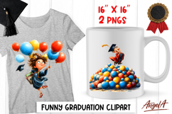 Graduation clipart Happy girl and boy senior with balloons Product Image 1