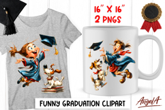 Graduation clipart Happy girl senior with a dog and a cap Product Image 1