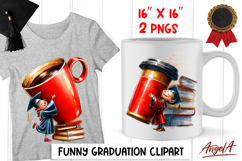 Graduation clipart Cute senior with big coffee mug and books Product Image 1