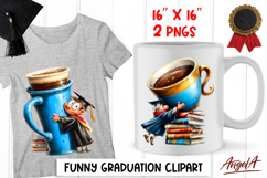 Graduation clipart Cute senior with big coffee mug and books Product Image 1