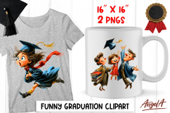 Graduation clipart Cute girl student with cap, family PNG Product Image 1