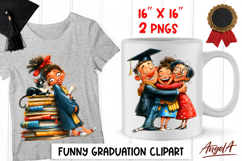 Graduation clipart Cute girl with a cat and family PNG Product Image 1