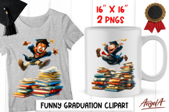Graduation clipart Happy boy senior with cap, book stack PNG Product Image 1