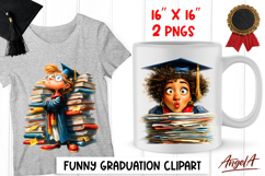 Graduation clipart girl senior and boy on book stack PNG Product Image 1